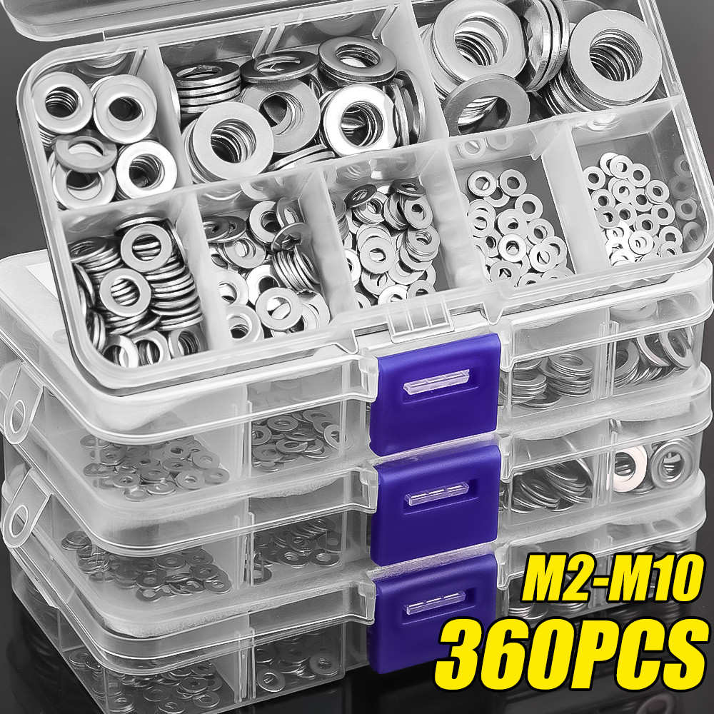 360ชิ้นแหวนรองน็อต M2 M2.5 M3 M4 M5 M6 M8 M10 สกรูแบนเมสันแหวนสำหรับเครื่องซักผ้าธรรมดาสำหรับซ่อมแซมชุดคอนเน็คเตอ