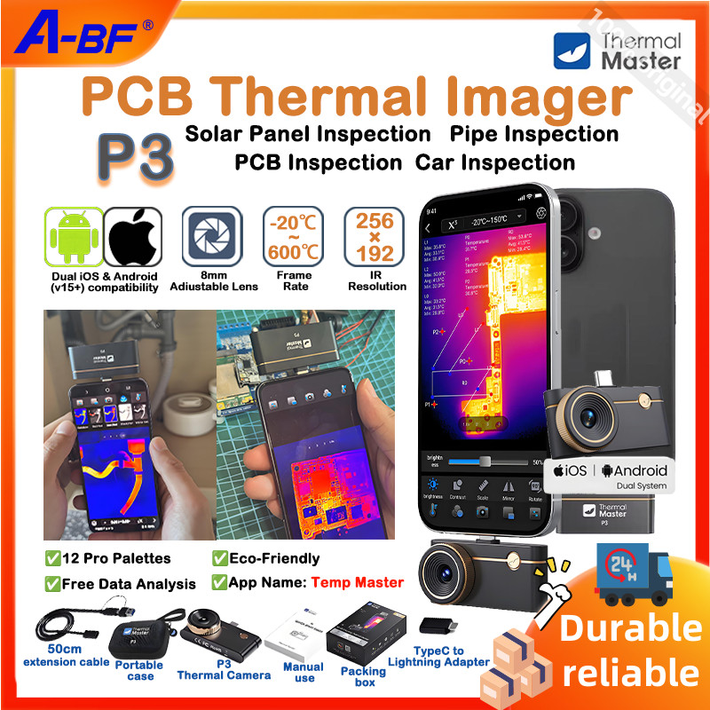Thermal Master P3Thermal Imager 512384 เลนส์มาโครความละเอียดสูง 8 มม. -20℃~600℃ ช่วงอุณหภูมิ ±2℃ การตรวจสอบ พีซีบี ความแม่นยํา การบํารุงรักษาอุตสาหกรรม ซ่อมอิเล็กทรอนิกส์