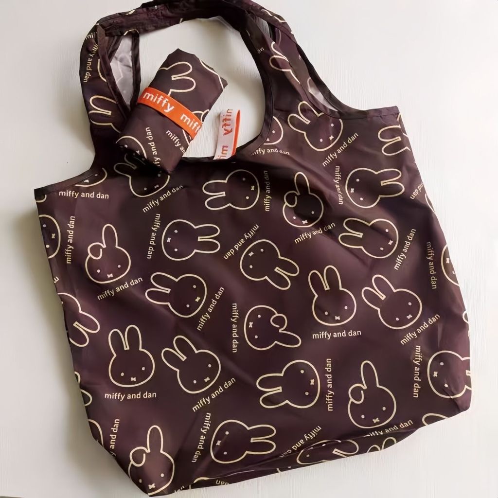 Miffy กระเป๋าช้อปปิ้ง มิฟฟี่ ความจุขนาดใหญ่พับได้แบบพกพาเป็นมิตรกับสิ่งแวดล้อมกระเป๋าซูเปอร์มาร์เก็ตกระเป๋าสะพายแบบพกพ
