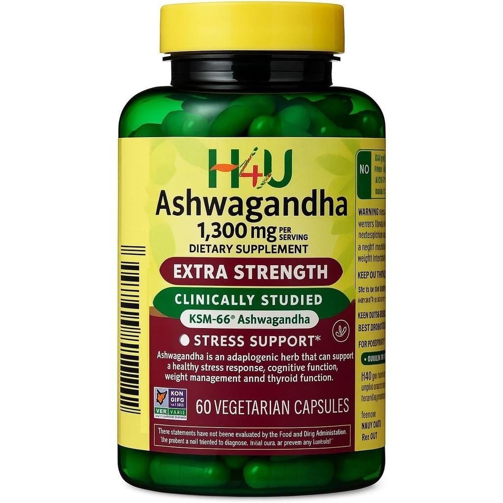 H4U 4 TOP Care ผลิตภัณฑ์เสริมอาหาร Ashwagandha 1300 มก. บรรเทาความเครียดและสารเพิ่มประสิทธิภาพอารมณ์