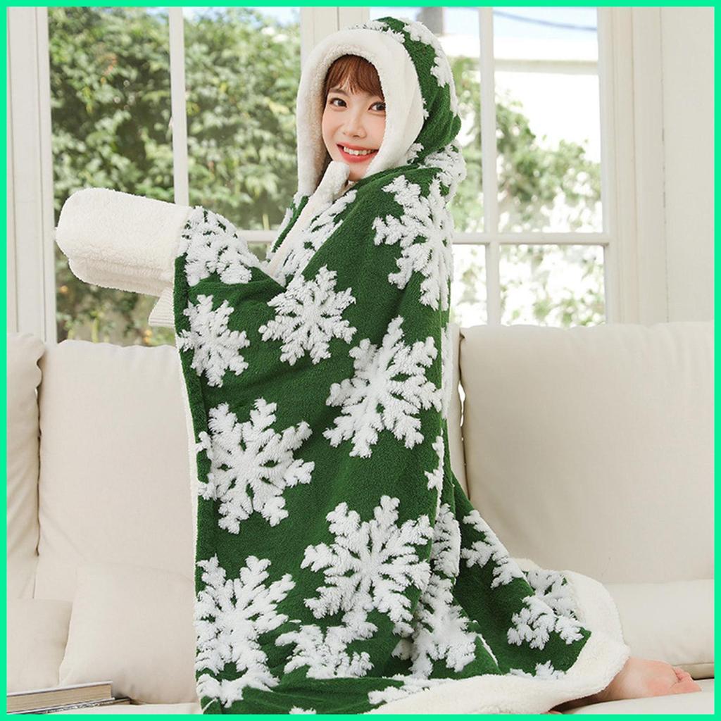 ผ้าห่มHoodieคริสต์มาสHoodie Poncho Snowflake Hooded Shawl Wrapsสําหรับวันเกิดวันหยุดห้องนั่งเล่นโซฟา