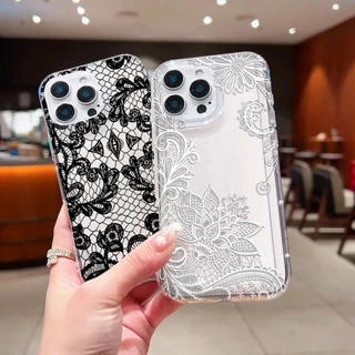 สําหรับiPhone 17 16 11 12 13 14 15 Pro MaxสําหรับiPhone 16e XR X XS Max 7 8 Plus SE2020 2022 เซ็กซี่ลูกไม้รูปแบบTrprentซิลิโคนปกอ่อน
