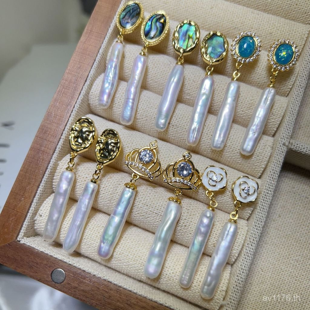 ต่างหูดีไซน์เรโทร S925 มุกธรรมชาติ Baroque เคลือบทอง พิเศษสำหรับเธอ P4TG