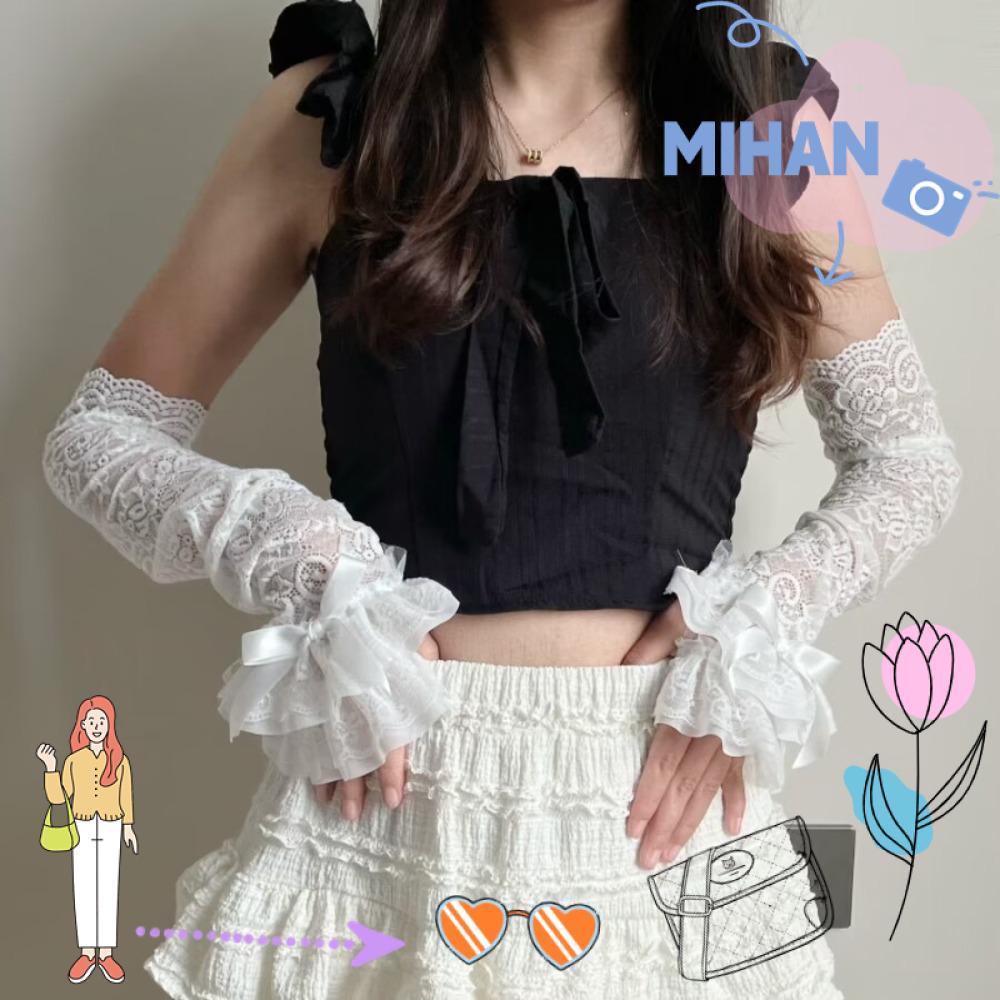 ถุงมือและปลอกแขนสำหรับเจ้าสาวแบบลูกไม้จาก MIHAN ป้องกันแสงแดดได้ดี สไตล์เรโทร