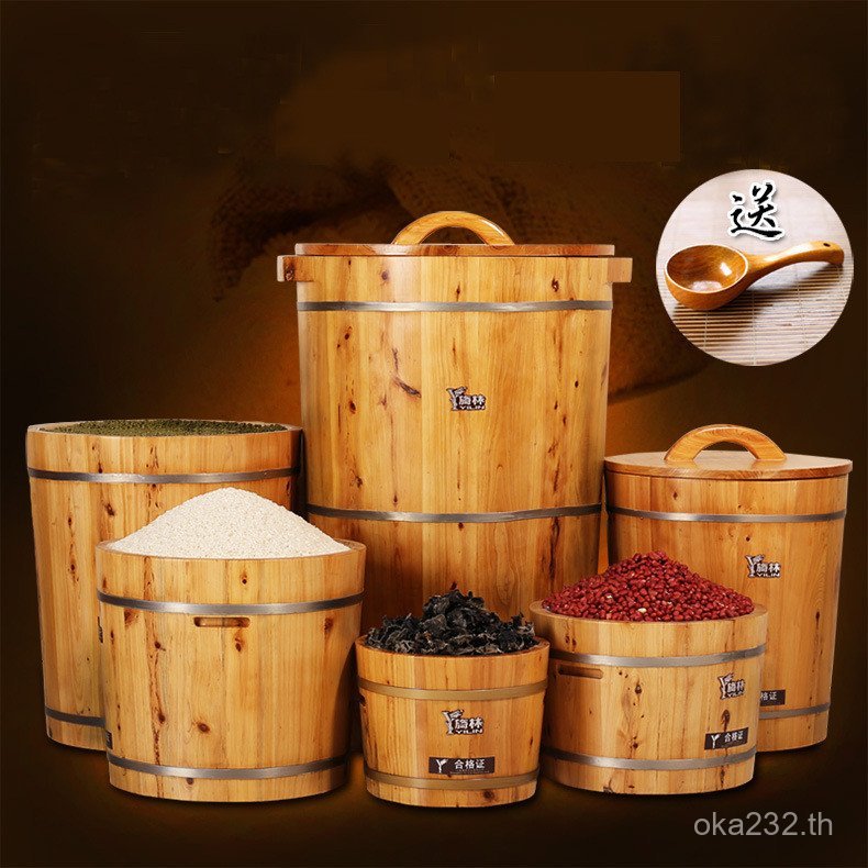 100 ไม้กล่องเก็บข้าวปิดผนึกขายส่ง 15 กก.ถังข้าว Jinjin ถังข้าว 20 Moisture-Proof ในครัวเรือนถังก๋วยเ