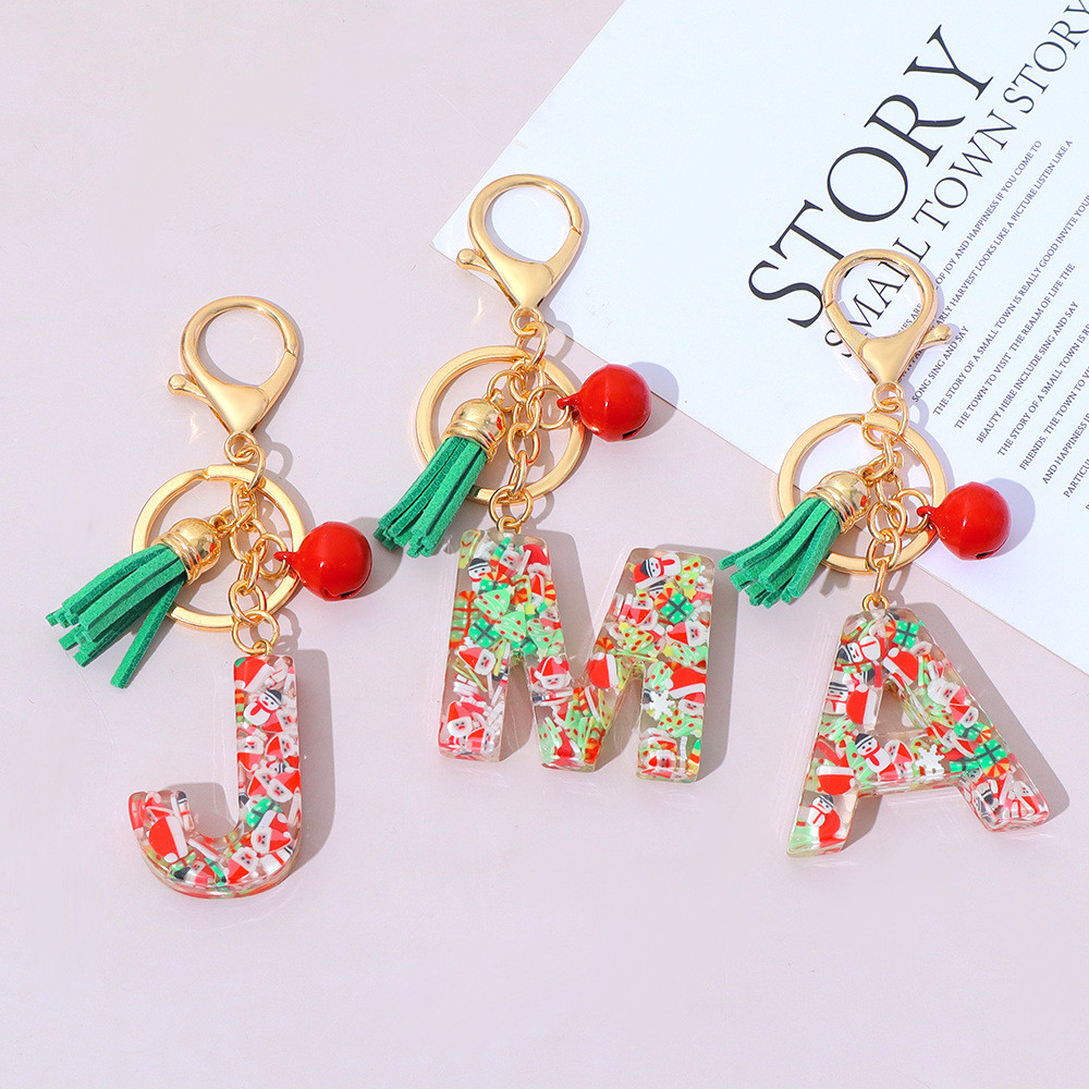พวงกุญแจเรซิ่นตัวอักษรภาษาอังกฤษ Unisex สำหรับของขวัญและประดับกระเป๋าคริสต์มาส
