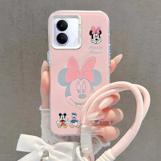 เคส Vivo V60 V70 V50 5G เคส Vivo V60 Lite 5G Case เคสน่ารักคู่รัก การ์ตูนมิกกี้ มินนี่ เมาส์ แบบด้าน กันกระแทก พร้อมสายคล้องมือถือ ขอบซิลิโคนอ่อนนุ่ม สำหรับผู้หญิง นักเรียน