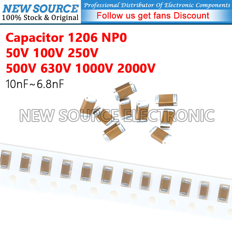 [5 ชิ้น] 1206 SMD 50V 100V 250V 500V 630V 1000V 2000V NP0 ตัวเก็บประจุ 100pF 220pF 1nF 1.5nF 2.2nF 3