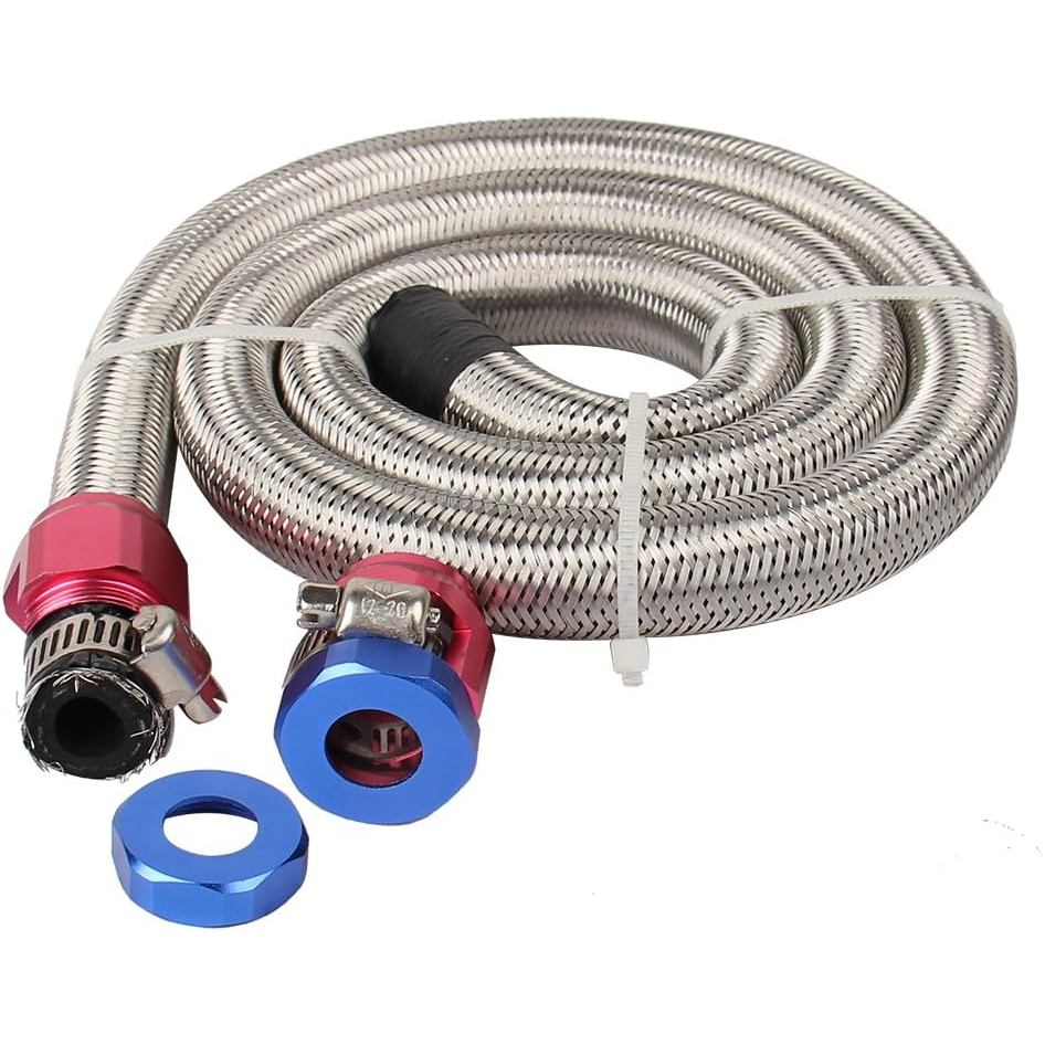 3 FT 6AN 3/8" ID Fuel Line Stainless Steel Braided Hose Kit, With 2 pcs AN6 Fitting Universal for Ra