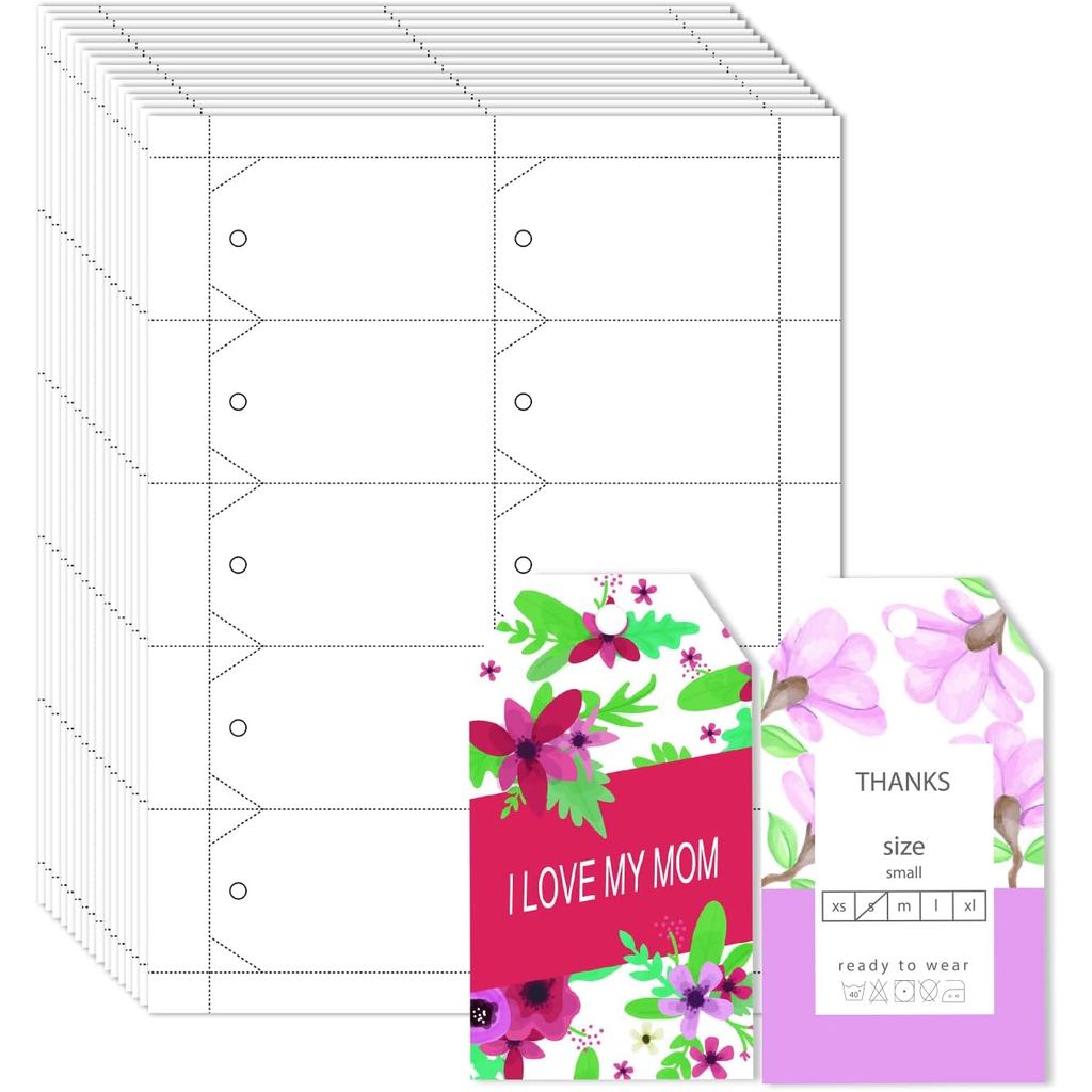 Mr-Label 250 Printable Blank Tags with String, 2" x 3.5", 230GSM Matt White Micro-perforated Cardsto