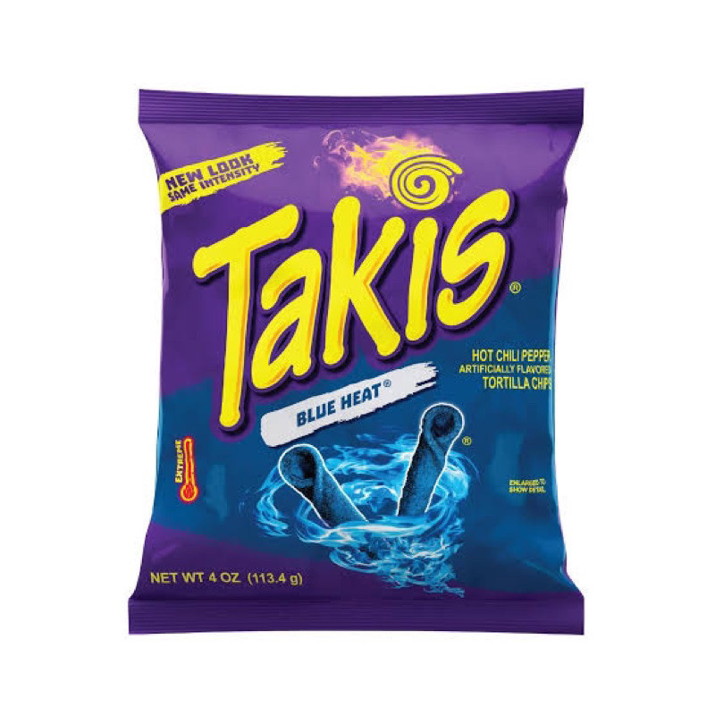 Takis blue heat hot chilli pepper tortilla chips สินค้านำเข้า ไม่ติดฉลากไทย แผ่นทอร์ทิลล่ารูปเกลียวร