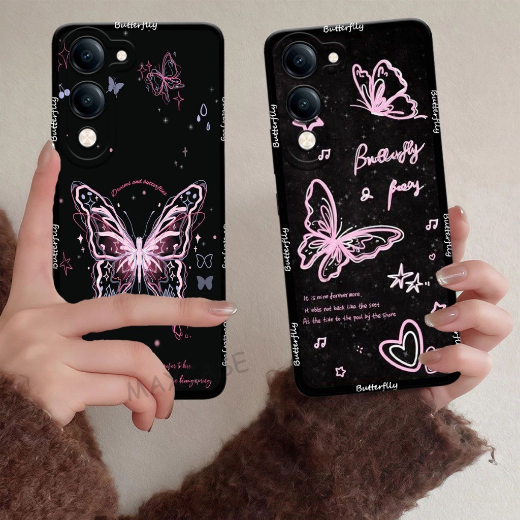 M0P Softcase Hp Vivo Y04S - เคส Vivo Y29S 2025 Black Butterfly Motif - เคส Hp น่ารัก - เคส Hp ปัจจุบ