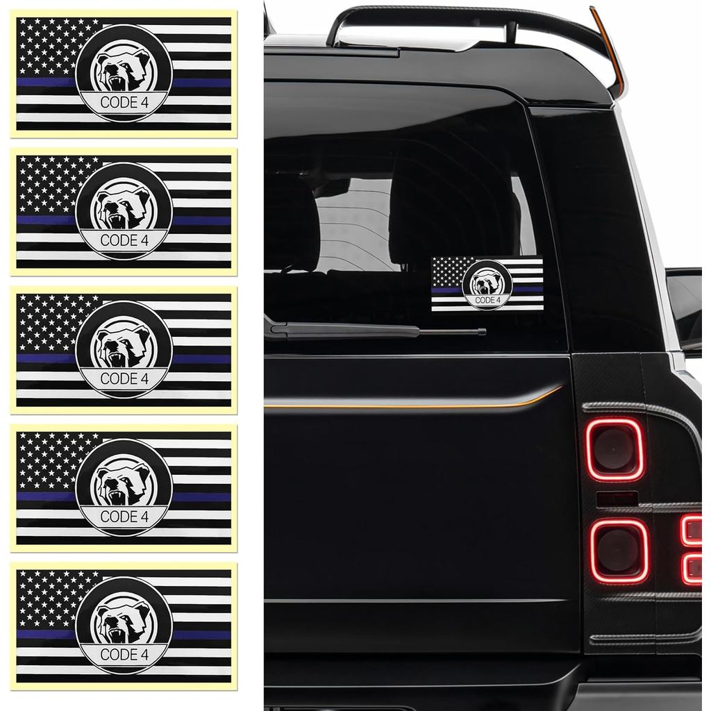 5PCS Thin Blue Line สติกเกอร์รหัส 4, Police Support สติกเกอร์ American Flag Thin Line Decal, กันน้ํา