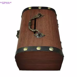 GPHA> 1 ชุด Vintage Treasure กล่องเก็บไม้หีบสมบัติพร้อมล็อค Piggy Bank Organizer กล่องประหยัดสําหรับตกแต่งบ้านใหม่