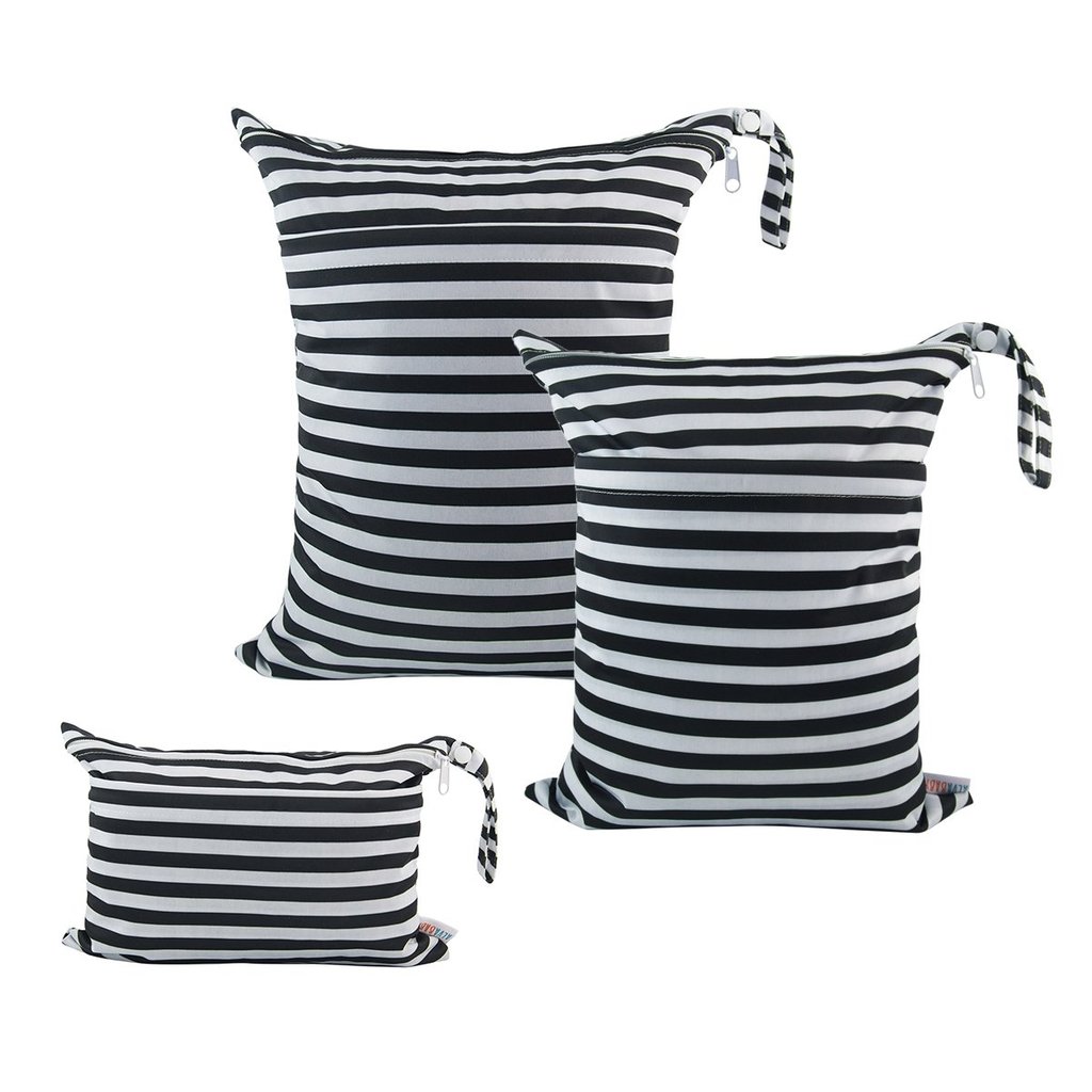 ALVABABY 3 ชิ้นผ้าอ้อมเด็กเปียกแห้งกระเป๋ากันน้ํานํากลับมาใช้ใหม่กับสองกระเป๋าเดินทางชายหาดสระว่ายน้