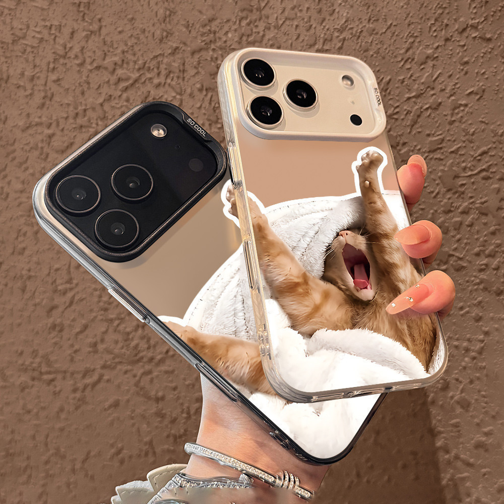 Cute Yawning Orange Cat Towel Pattern Soft Edge Hard Back Case For iPhone 17 11 13 14 15 16 12 Pro M