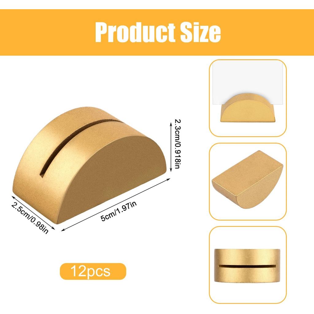 12pcs Golden Semicircular Table Number Stands, Wooden Place Card Holders for Wedding Banquet Recepti