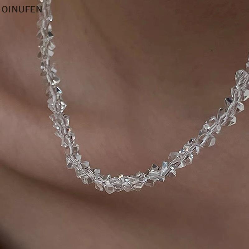 ONU Mulit-cut แก้วคริสตัลไม่สม่ําเสมอลูกปัด Choker สร้อยคอผู้หญิงโปร่งใส Vintage เกาหลี Collarbone ค