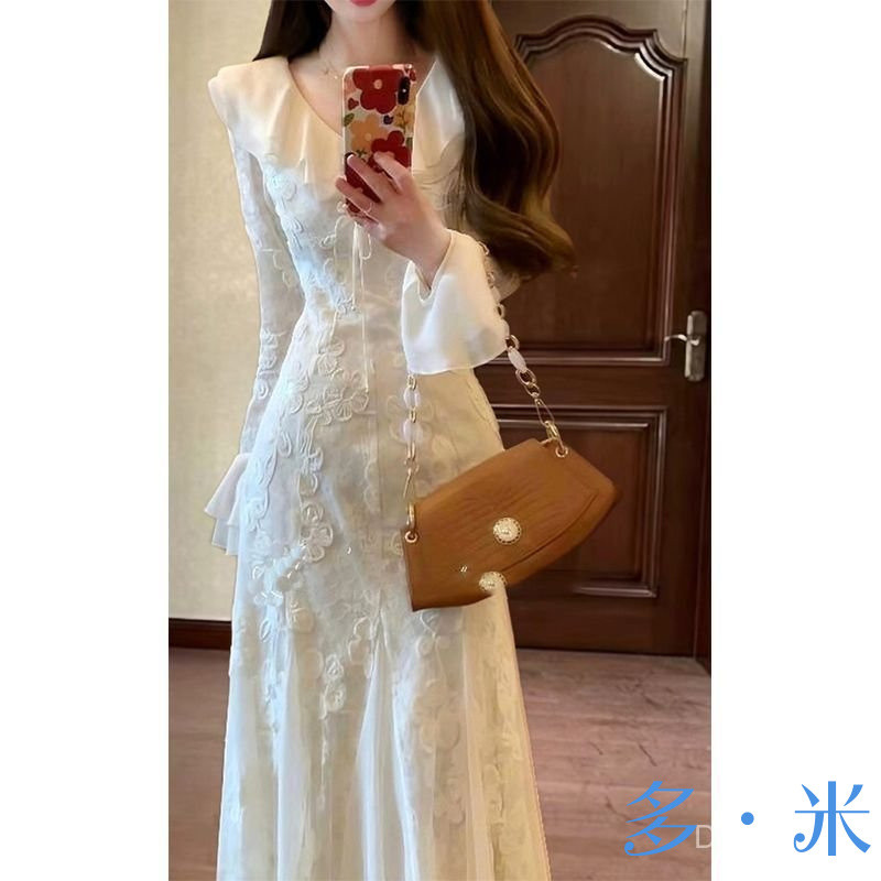 กระโปรงหางปลาใหม่ สไตล์ฤดูใบไม้ร่วง-หนาว กระโปรงยาวสีขาว สำหรับเสื้อผ้าผู้หญิง