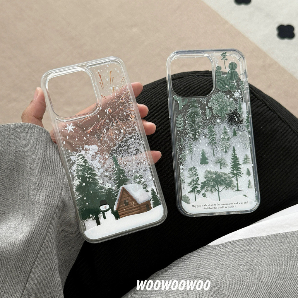 Ins Winter Pine Tree Snow House Pure White Quicksand IPhone Case สําหรับ iPhone 17 Pro Max 17 Pro 17