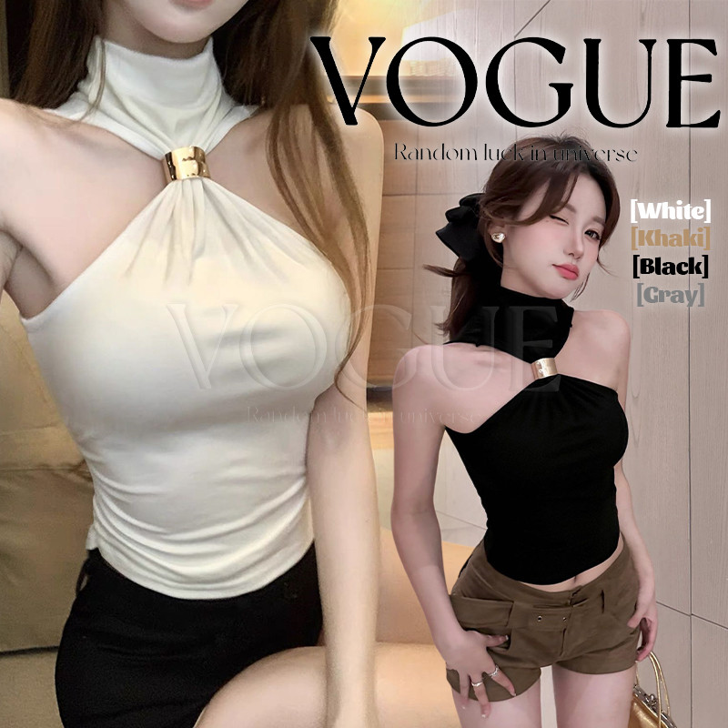 Vogue🌟พร้อมส่ง🌟 เสื้อกล้ามแขนกุดเรียบหรูดูแพง เสริมฟองน้ำ สีมินิมอล (FY5537)