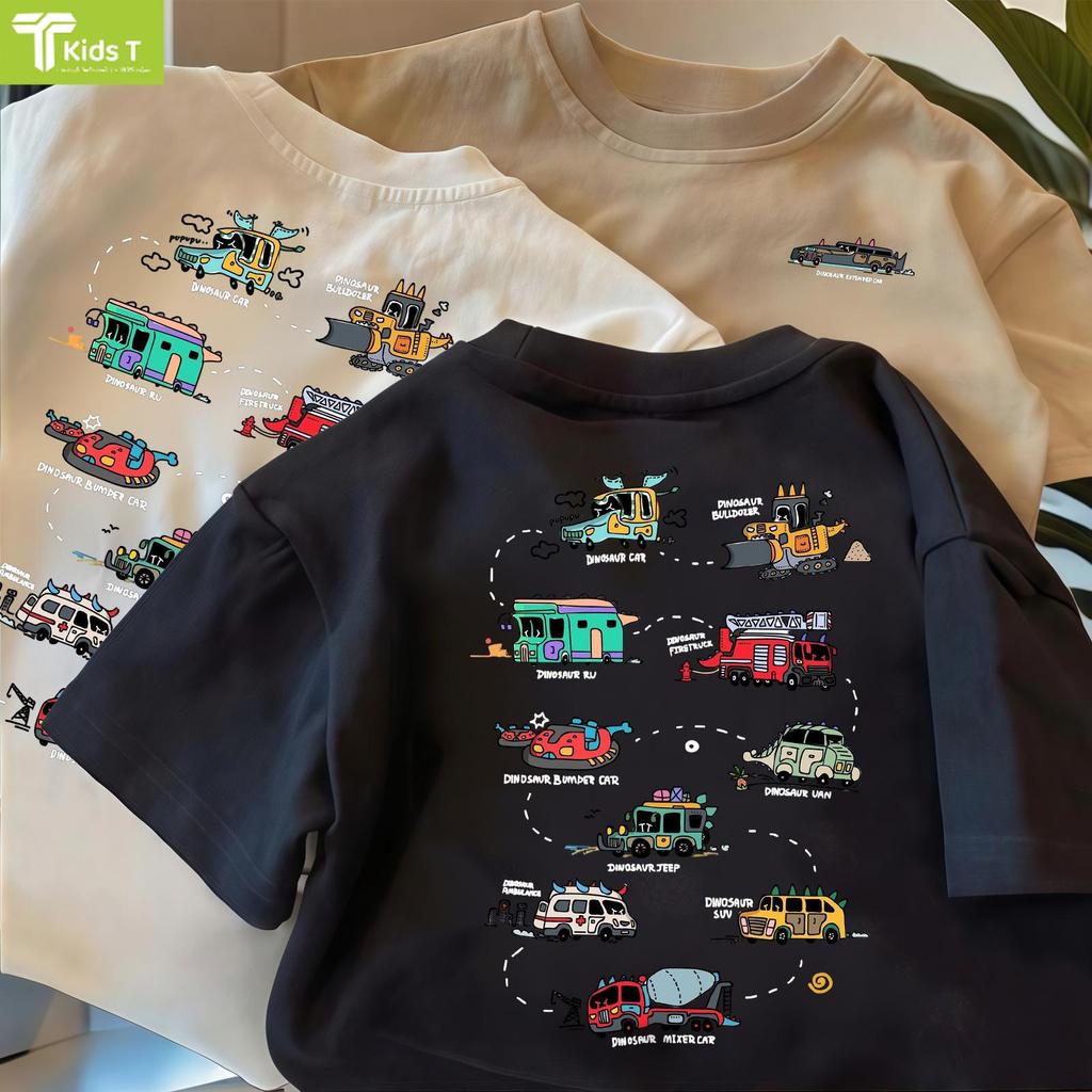 เสื้อยืดแขนสั้นสำหรับเด็กสไตล์เกาหลีแฟชั่นลายรถขุด 9 สี จากร้าน Kids T เนื้อผ้าโซโรนา เหมาะสำหรับเด็กชายหญิง