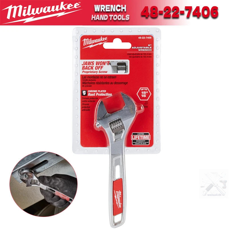MILWAUKEE 48-22-7406 6" ประแจเลื่อนขนาดกะทัดรัดลื่นปรับ Spanner Milwaukee เครื่องมือช่าง