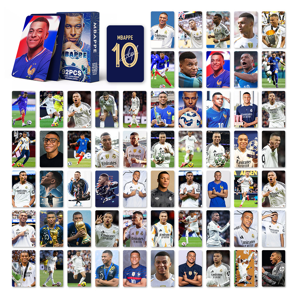 55-92pcs อเมริกันฟุตบอลบาสเกตบอล Star Neymar Mbappe Lomo การ์ด Cristiano Ronaldo Kyrie Irving สติกเก