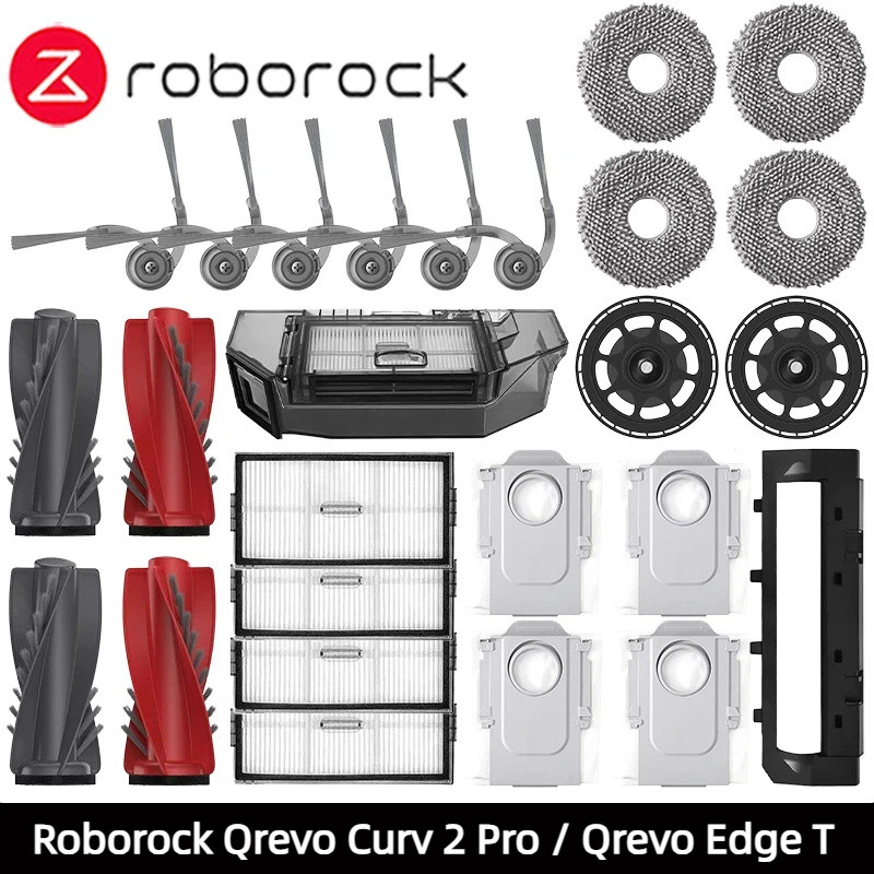 Roborock Qrevo Curv 2Pro Qrevo Edge T หุ่นยนต์เครื่องดูดฝุ่นอุปกรณ์เสริมหลักแปรงด้านข้าง Mop ตัวกรอง Hepa ถุงเก็บฝุ่นถังขยะอะไหล่