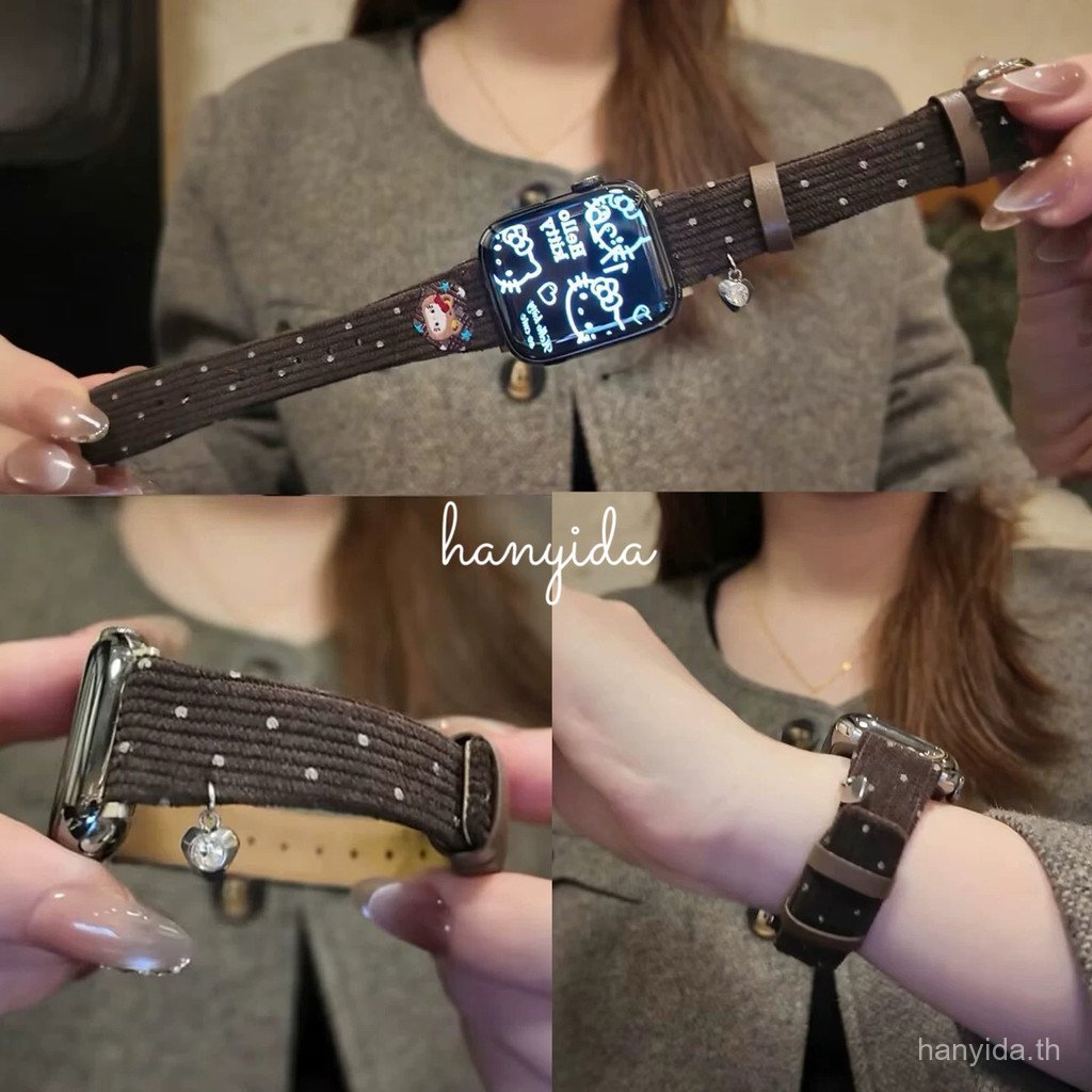 Melard สไตล์ Corduroy น่ารัก KT Cat WavePoint หนังสําหรับ Smartwatch Band สําหรับ Huawei Watch Fit 4