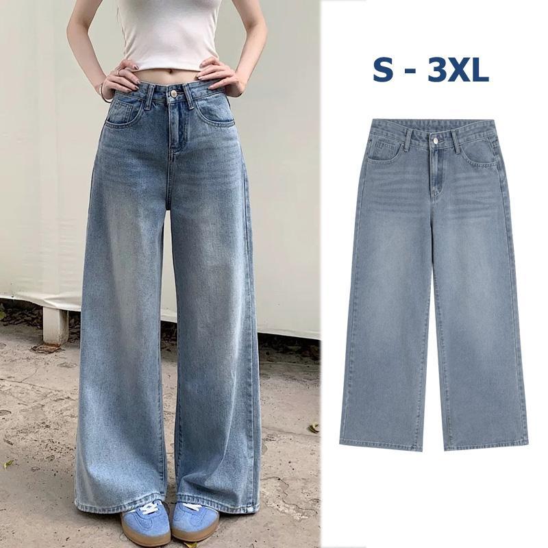 Anata ไซซ์ S-3XLกางเกงยีนส์ เอวสูง สไตล์เกาหลี แนววินเทจ เท้ากว้าง กางเกงยีนส์ขายาว สวยๆเก๋ๆ Jean Women