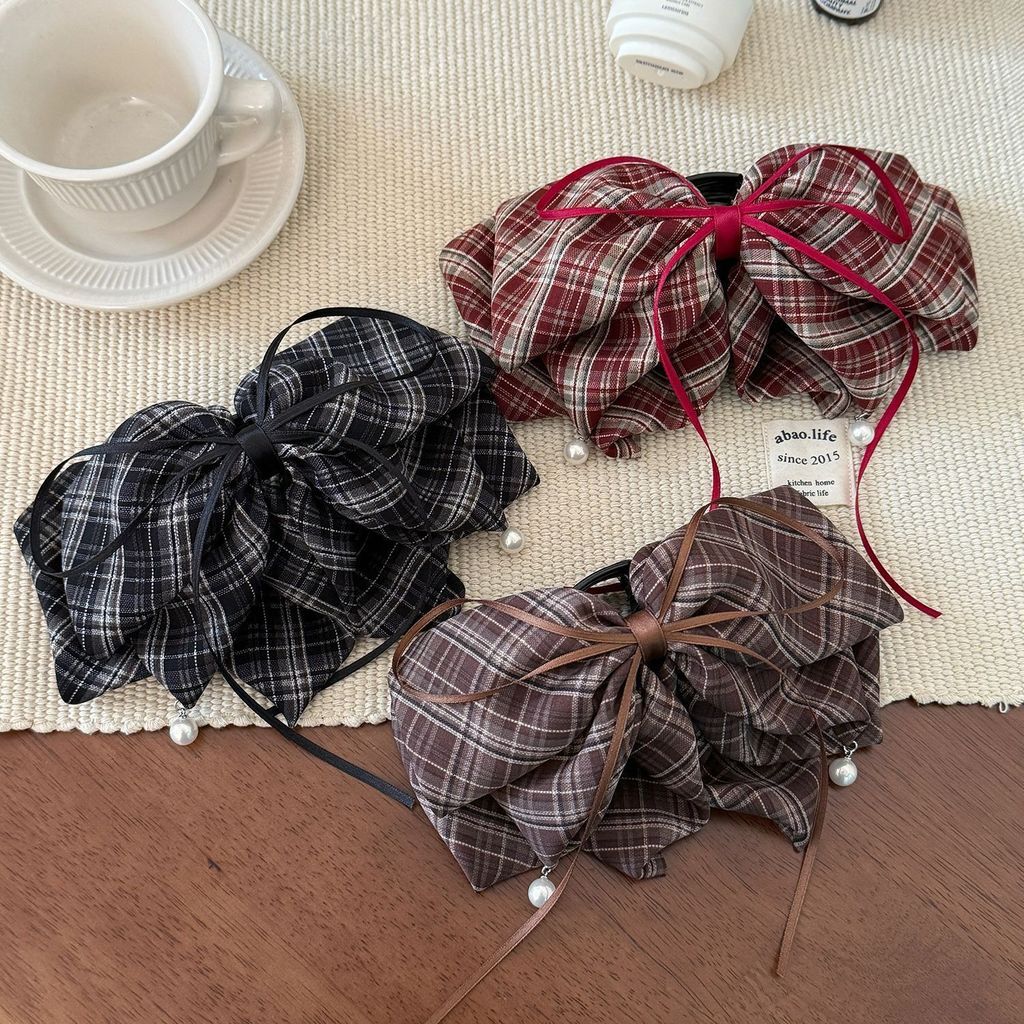 Bowknot Check หางม้าครึ่งผูกผมด้านหลังหัว Elegant Rad แฟชั่นคลิปผม 3bMnMN78b91126