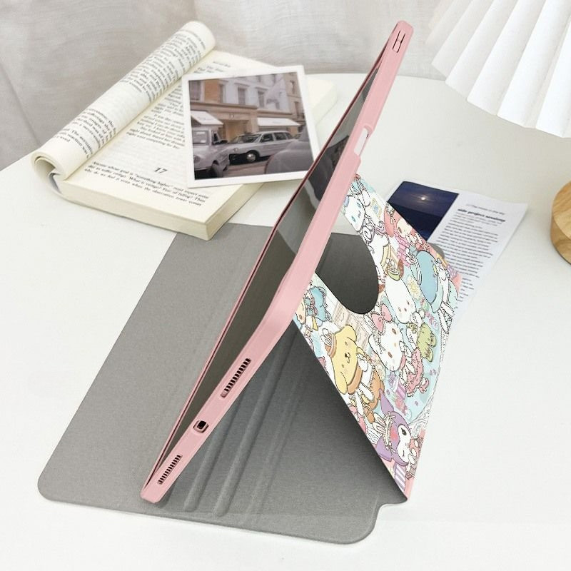 เคสไอแพด A16 Gen11 Air 7 M3 2025 Pro 11 2024 Air 6 5 4 10.9 Gen10 Gen9 Gen8 Gen7 10.2 กรณีการ์ตูน Sanrio พร้อมดินสอสล็อต 720° การหมุน - รูปที่ 4