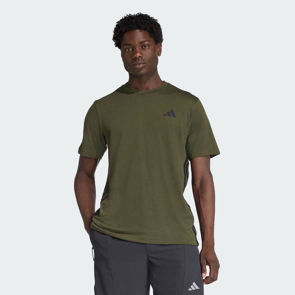 adidas Gym & Training เสื้อยืดเทรนนิง 3-Stripes Train Essentials Feelready ผู้ชาย สีเขียว JX2748