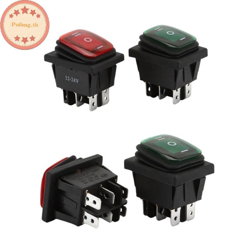 PUFANG 1 ชิ้น T85 6pin ON OFF ON 12V 220V สีแดงสีเขียวสีฟ้า KCD4 Heavy Duty 16A 250VAC 30x22 มม.กันน