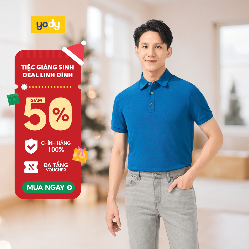 YODY เสื้อยืดโปโลเสริมร่างกายสําหรับผู้ชายในผ้ากาแฟป้องกันกลิ่นตัวได้อย่างมีประสิทธิภาพและป้องกันรังสียูวี APM7434