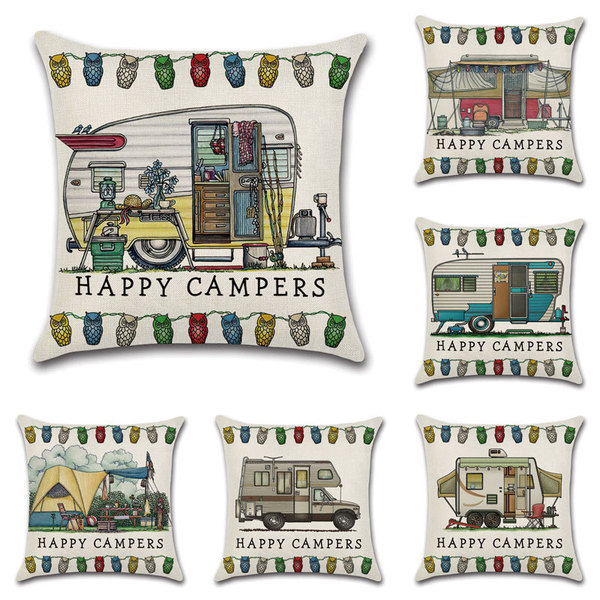 ปลอกหมอน ปลอกหมอนขิด Amazon Cross-Border Exclusive Supply ปลอกหมอนผ้าลินินรถการ์ตูนผสม Travel Campin