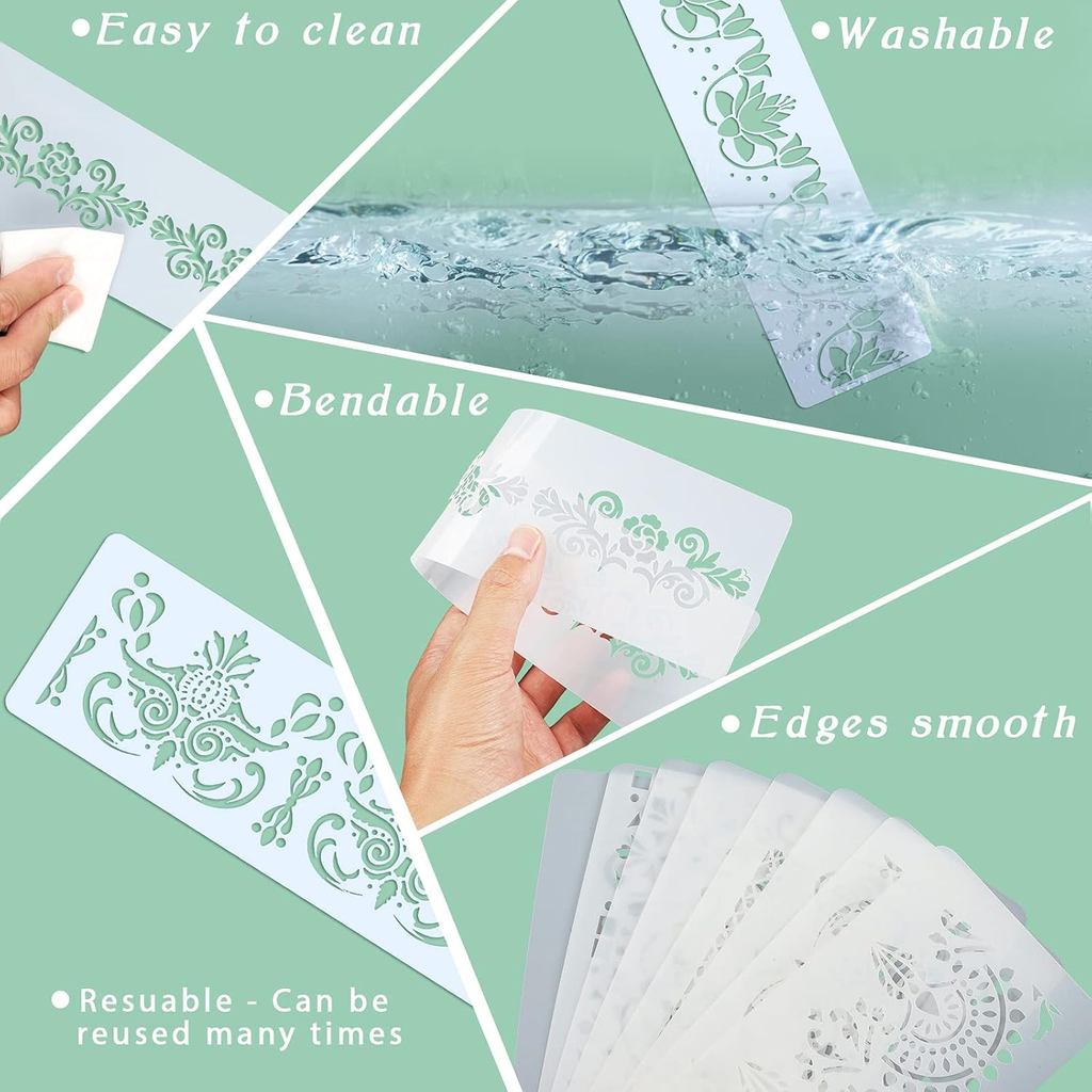 Zonon 8 Pcs Talavera Stencils for Painting Reusable Floral Border Stencils for Wall Edge Template Ca