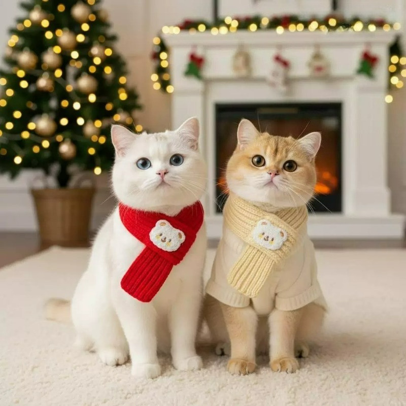 น่ารักสัตว์เลี้ยงผ้าพันคอเอี๊ยมผ้าพันคอสําหรับแมวสุนัขคริสต์มาสปีใหม่วันเกิดพรรคคออุปกรณ์บิชอนลูกสุนัขแฟชั่น