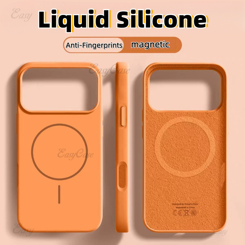ใหม่สีส้มซิลิโคนเหลวเคสโทรศัพท์แม่เหล็กสําหรับiPhone 17 16 15 14 13 12 Pro MaxกรณีเคสกันกระแทกiPhone 17 Air 16 15 14 plus Anti-Fingerprintsปกหลัง