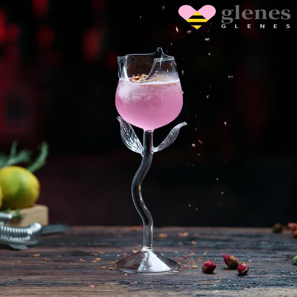 GLENES Rose Wine Goblet, Glassware Roll Cup Rim Rose Wine Glassware โปร่งใส 150/280ml แก้วค็อกเทลถ้ว