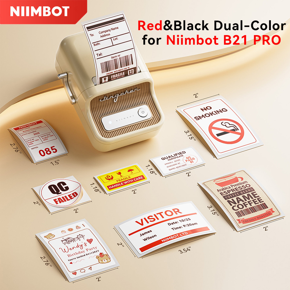 Niimbot Red & Black Dual Color Thermal Label Paper สําหรับ B21 Pro เครื่องพิมพ์ 300dpi กระดาษภาพถ่ายกาว Backing เทปฉลากความร้อน