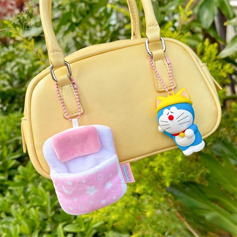 KOWEN Sleeping Doraemon พวงกุญแจ, ของเล่นอะนิเมะ Good Night Doraemon พวงกุญแจ, ตลก PVC Plush Kawaii 