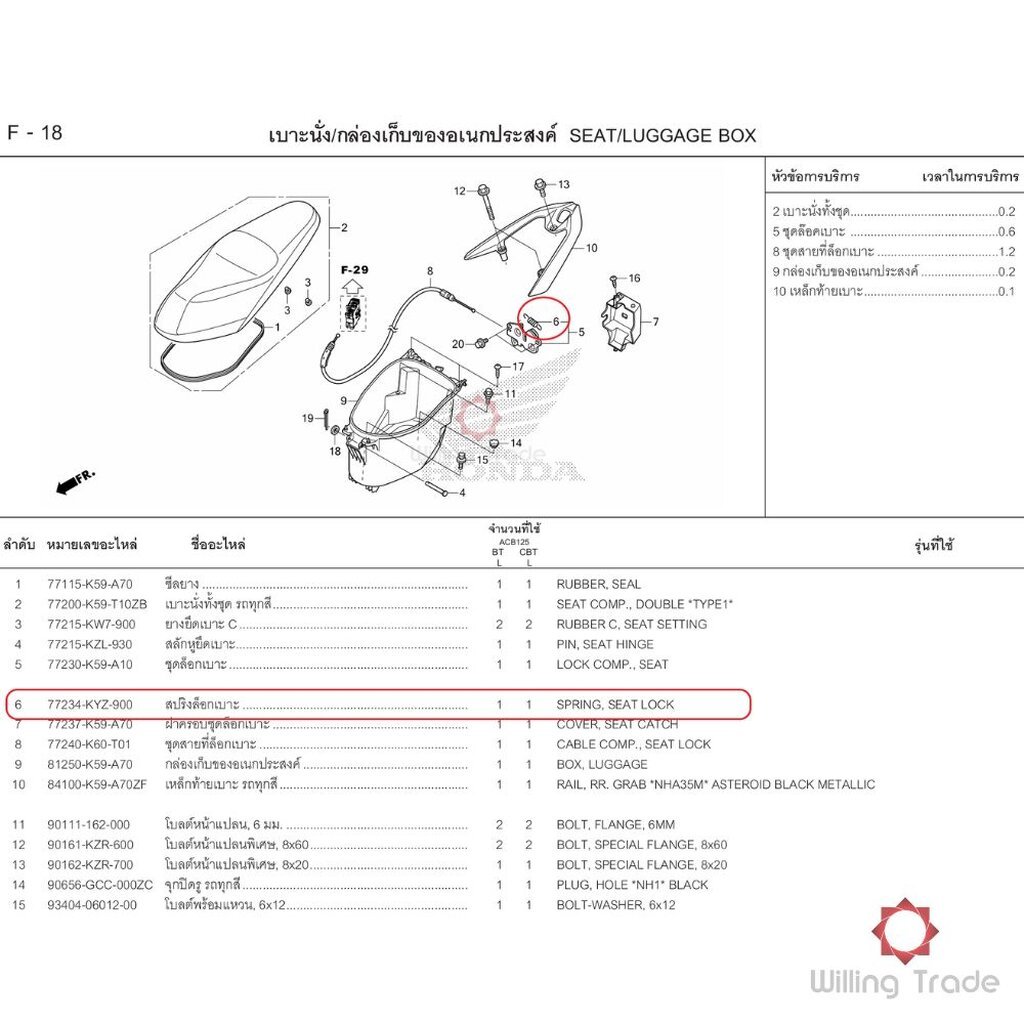 1391_HO.สปริงล็อกเบาะ (WY258) HONDA: (77234-KYZ-900) CLICK125I, WAVE แพ๊คละ 1 ชิ้น... [แท้ศูนย์ 100%] ... กลุ่มอะไหล่... - รูปที่ 4