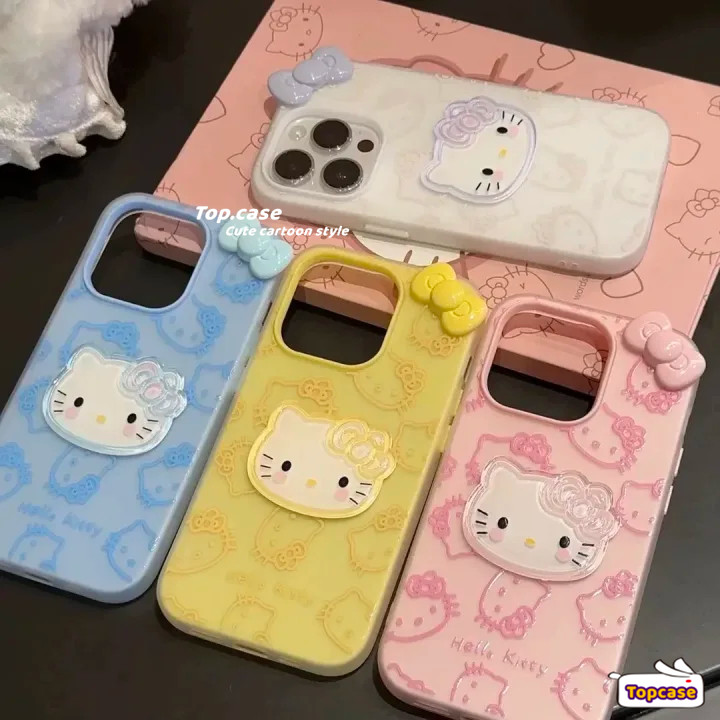 SAMSUNG สําหรับSamsung S25 S24 FE Plus Ultra 2-in-1 3D Kitty Bowsสีลูกกวาดเคสโทรศัพท์ปกอ่อน
