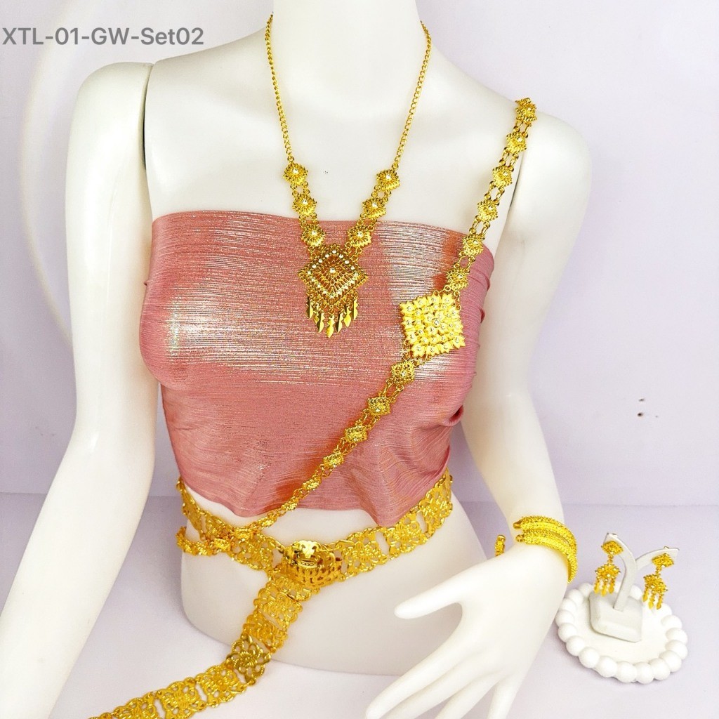 เซ็ทเครื่องประดับล้านนา ลายไทยสีทอง งานประณีต สวมใส่ได้ทุกพิธีการ