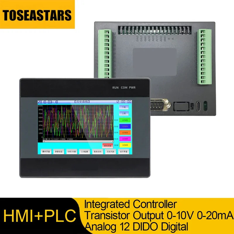 HMI PLC 4.3 All In One Integrated Controller Logic Analog 4AI 2AO 0-10V 0-20mA DC24V ทรานซิสเตอร์เอา