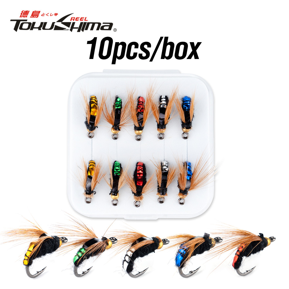 ชุดแมลงประดิษฐ์สำหรับตกปลา 10 ชิ้น แบบแห้งและเปียก Nymph และ Streamers สำหรับปลาเทราท์และเบส
