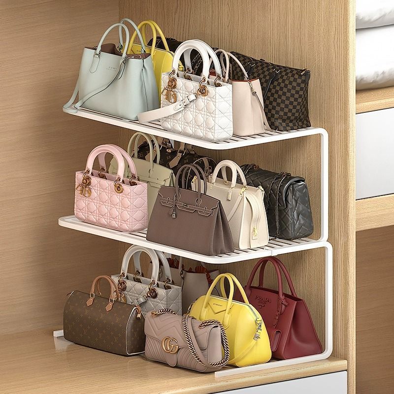 Hot Sale#Bag Storage Rack Organizer Shelf for Bags Storage Cabinet Wardrobe Clothes Layered Partitio