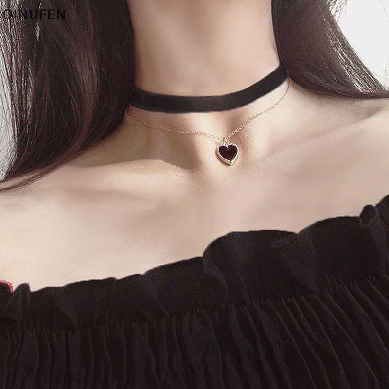 ONU คลาสสิกกํามะหยี่ Choker สร้อยคอจี้หัวใจสําหรับผู้หญิงแฟชั่นหวานบุคลิกภาพจี้เครื่องประดับของขวัญว